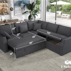 VanAcc Sofa Bed, 85 Inch Sleeper Couch with Storage Seat