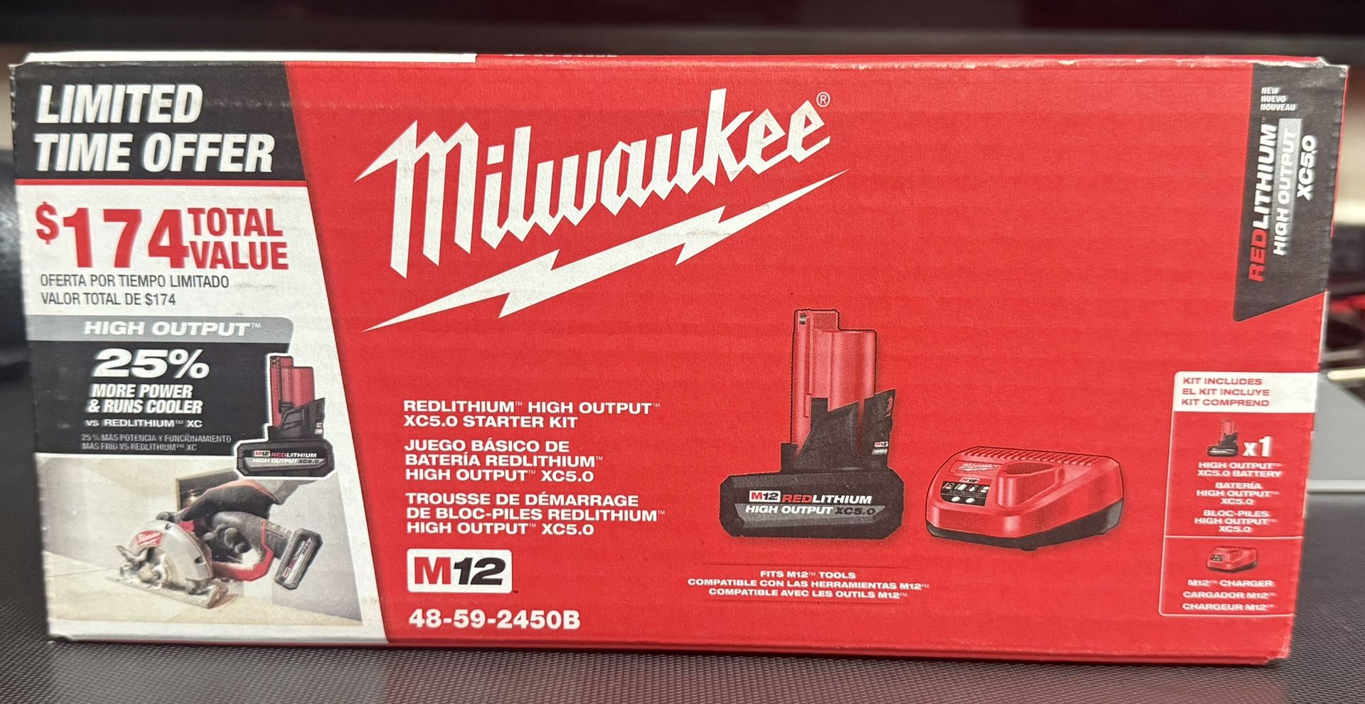 Milwaukee M12 High Output 5.0 Battery Kit Brand New In Box 48-59-2450B