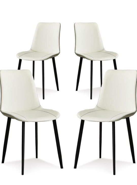 $280 RETAIL-  White  LEATHER Dining Chairs W/ Metal Frame Set of 4,