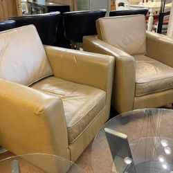 Pair Leather Arm Chairs