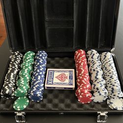 Poker set with aluminium carrying case and professional chips