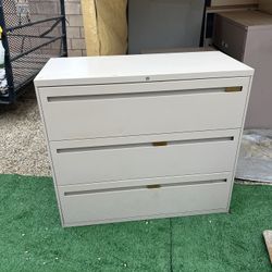 Three Drawer Heavy Duty Great Working Condition Tan Filing Cabinet 