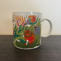 Laurel Burch The Secret Jungle Mug Cup Gold Leaf 14 oz 1989 Lion Cats Birds