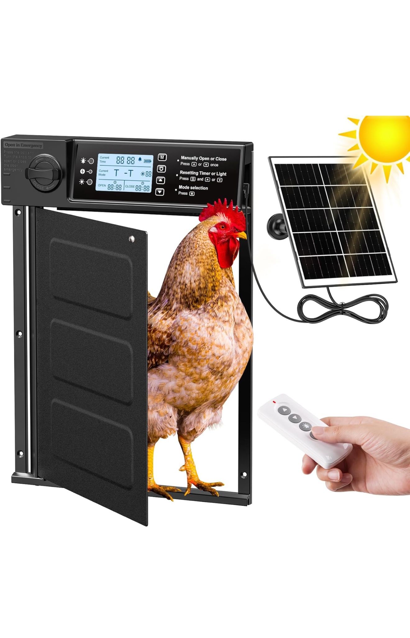 Automatic Chicken Coop Door Solar Powered, Pivot Chicken Door with Timer & Light