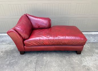 Red burgundy genuine leather chaise lounge daybed sofa modern accent chair
