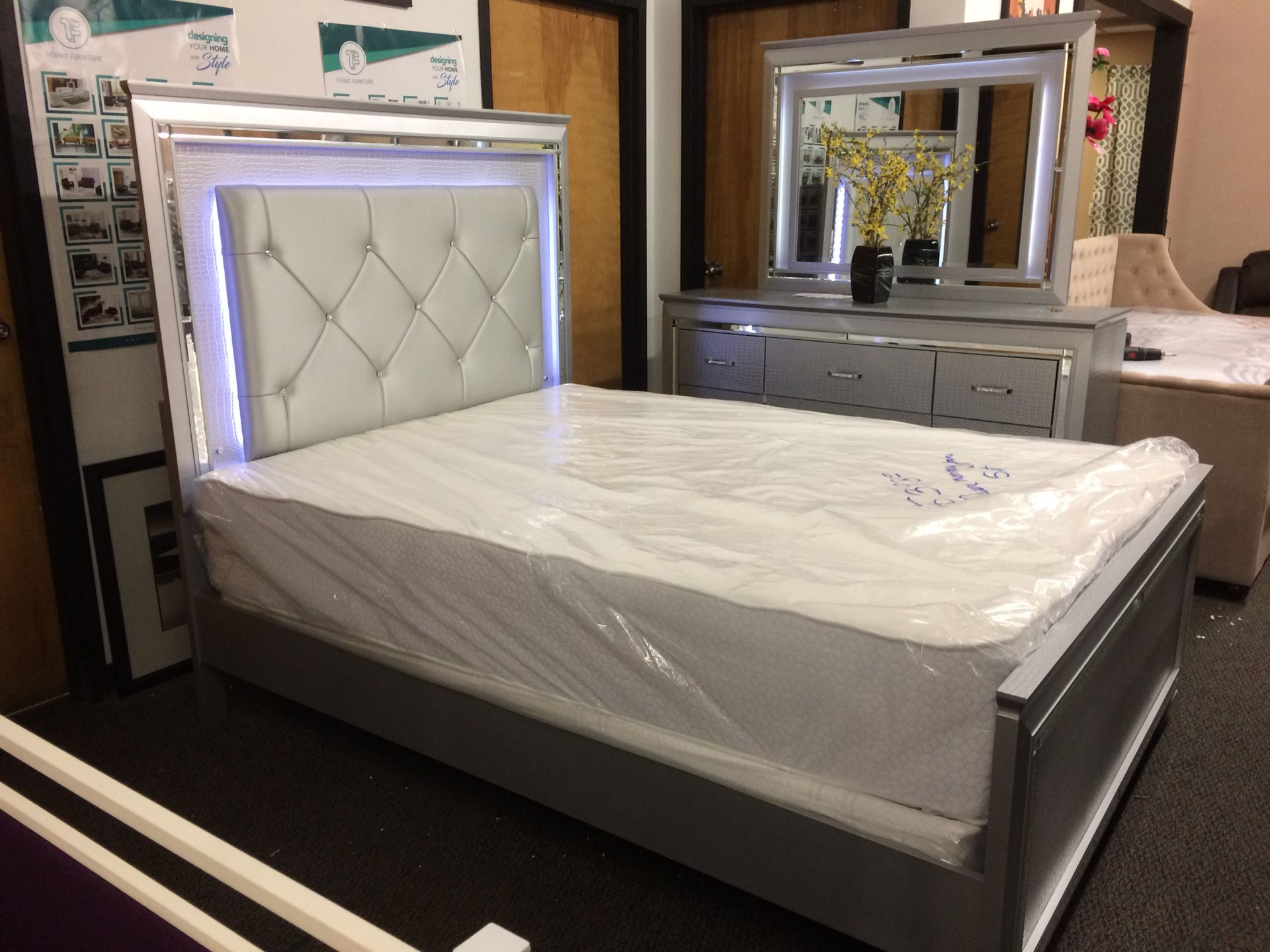 Brand new queen LED bed frame