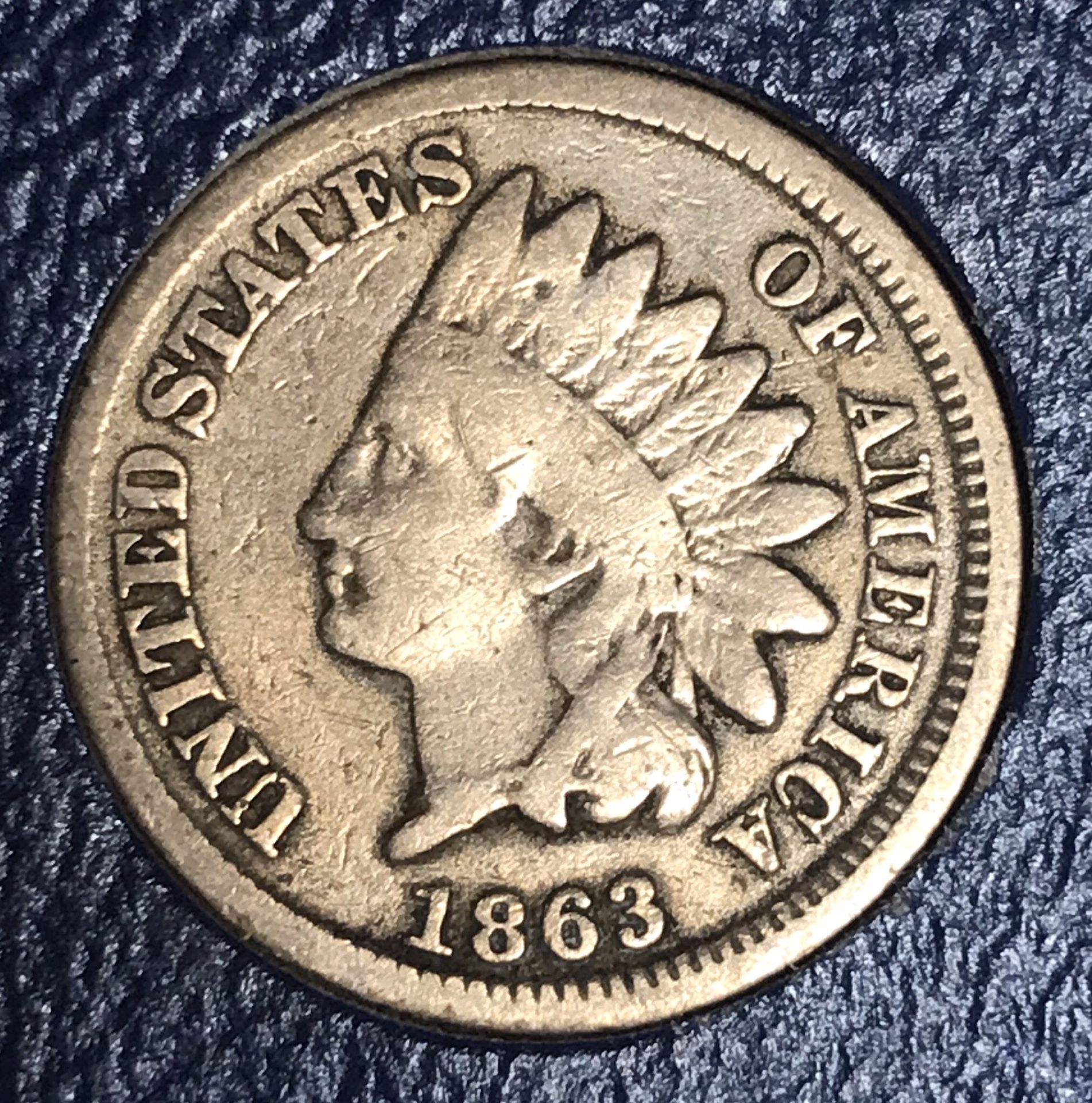 1863 Authentic Civil War Indian Head One Cent Penny Coin! Semi Key Date!