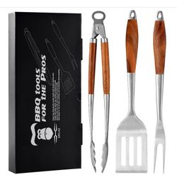 New Heavy-Duty Rose Wooden BBQ Grilling Tools Set