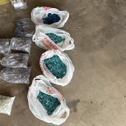 Glass Beads Baby Blue 3 Bags Full And Dark Blue 1/4 Full