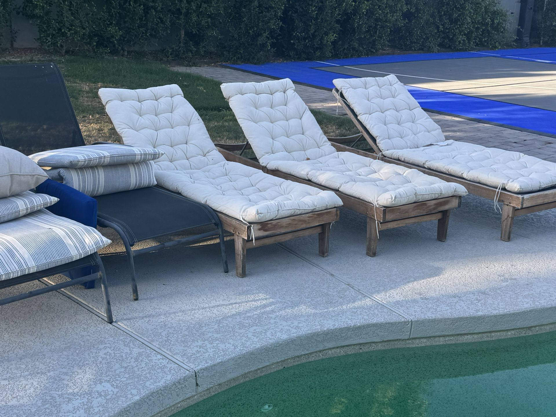 3 Wood Loungers With Pads