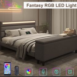 Grey Led Bed Frame With Storage 