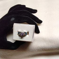 Amethyst Wth Australian Opal Inlay.  925 Sterling Silver Ring 