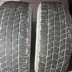 LT 265/70/17. Two used Goodyear wrangler 10 ply tires.