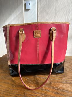 Dooney and Bourke Patent Leather Tote Bag, Red and Black Color Black