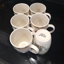 Thomson Pottery Birdhouse Pattern Coffee Mugs Set Of 6