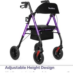 Ambliss Rollator Walkers with Seat for Seniors, 8" Wheels, 300lb. Weight Capacity, All Terrain Lightweight Walkers for Seniors with Backrest, Height A
