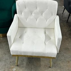 Comfy Velvet Accent Chair, Modern Upholstered Armchair Single Sofa Arm Chair with Golden Metal Legs and Side Pockets, Leisure Lounge Reading Chair