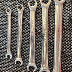 Snap On 5 pc 6-Point SAE Flank Drive Double End Flare Nut Wrench Set - RXFS605B