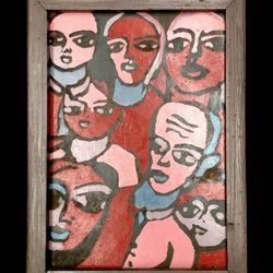 Tom Cramer “Faces” 1982 Oil On Board Painting Northwest Modernist Oregon