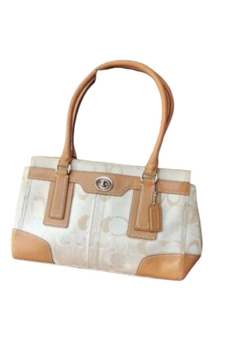 COACH Hampton Optic Cream/Tan Signature Jacquard/Leather Satchel Bag