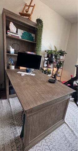 Pottery bard Livingston peninsula desk and hutch. Grey/brown