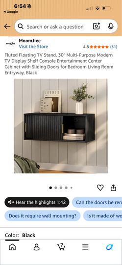 RIALTO- MoomJiee Fluted Floating TV Stand, 30" Modern Console Cabinet