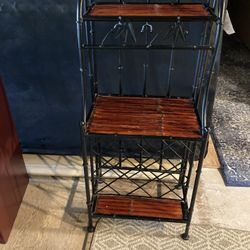 Wine Rack/ Shelf. Bamboo and Wrought Iron, Sturdy wine rack three tier shelf