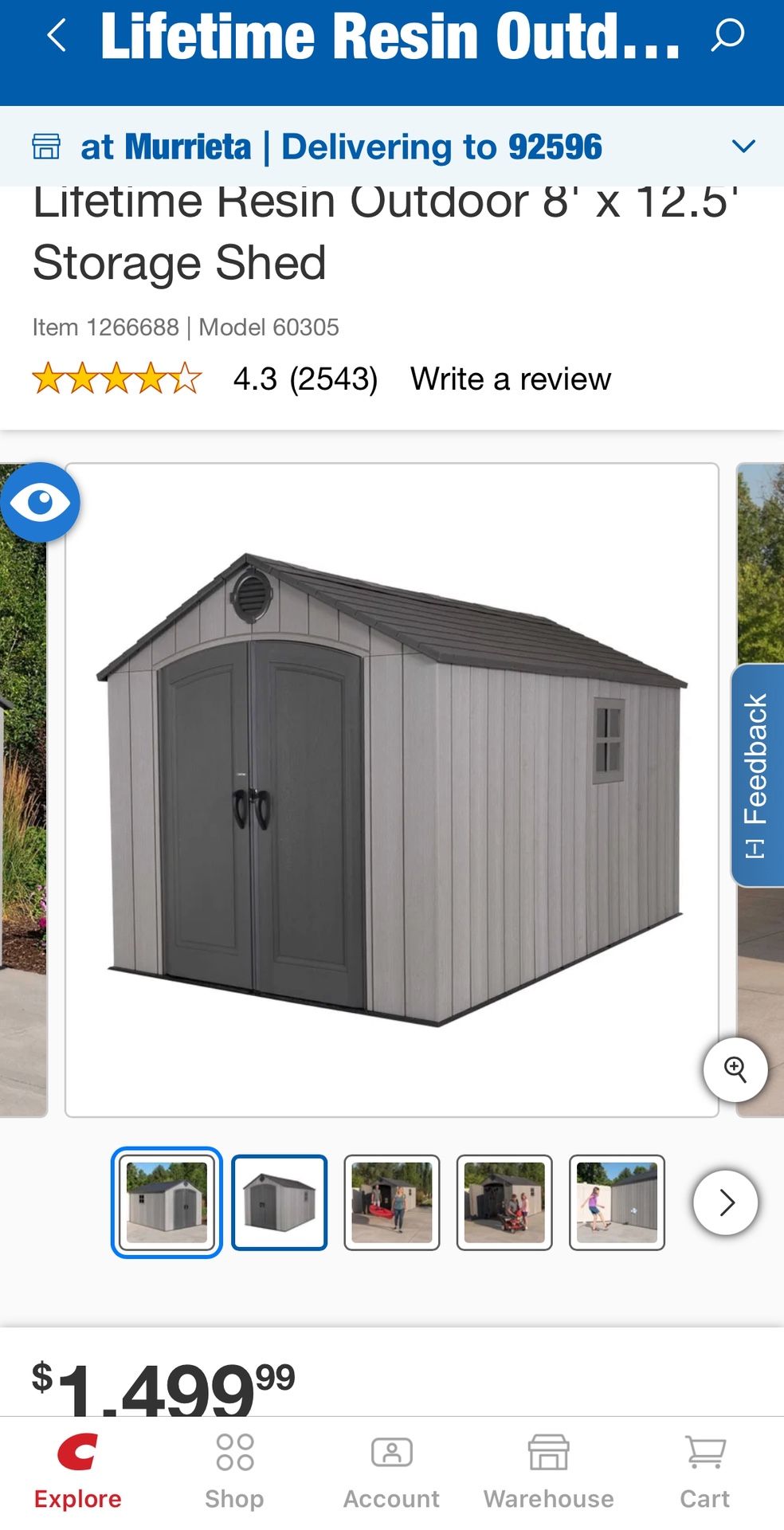 Lifetime Shed 12.5’X8’