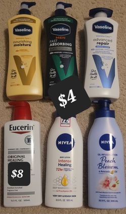 Various Lotions Dove Nivea Aquaphor Eucerin Vaseline etc
