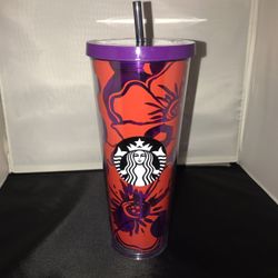 Starbucks Collectible Tall Venti Purple And Red Floral Tumbler
