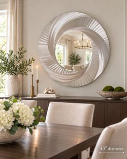 Oversized 43” Silver Spiral Wall Mirror – Like New!