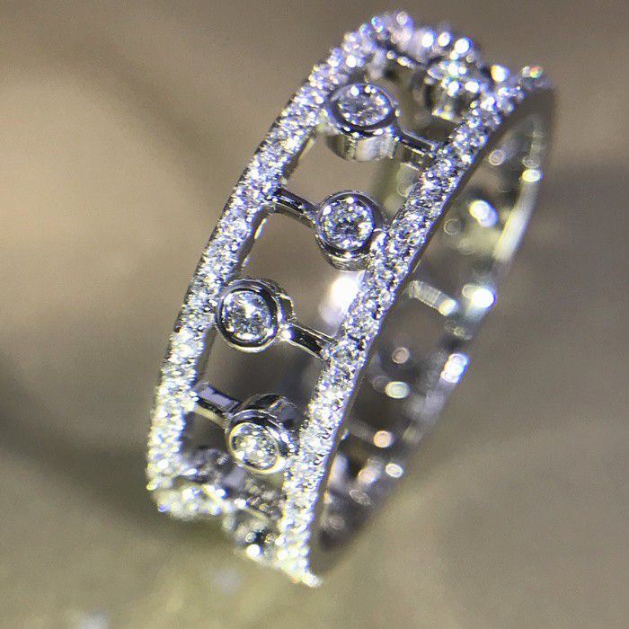 "Dainty CZ Full Around Zircon Silver Plated Luxury Fashion Eternity Ring, K892
 
  