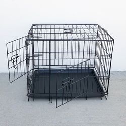 New In Box $30 Double Door 24” Dog Crate Cage Folding Metal Kennel, Plastic Tray 24x17x19 Inches