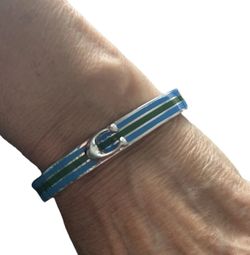 Coach Bangle Bracelet Spring Closure, Blue Green and Silver Tone