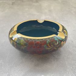 Vtg Floral Japanese Cloisonne Mini Ashtray Flowers