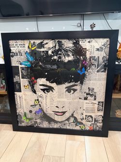45in x 45in Audrey in Collage: Vintage Hollywood Mixed-Media Wall Art