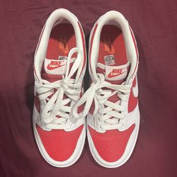 Red and white Nike dunks