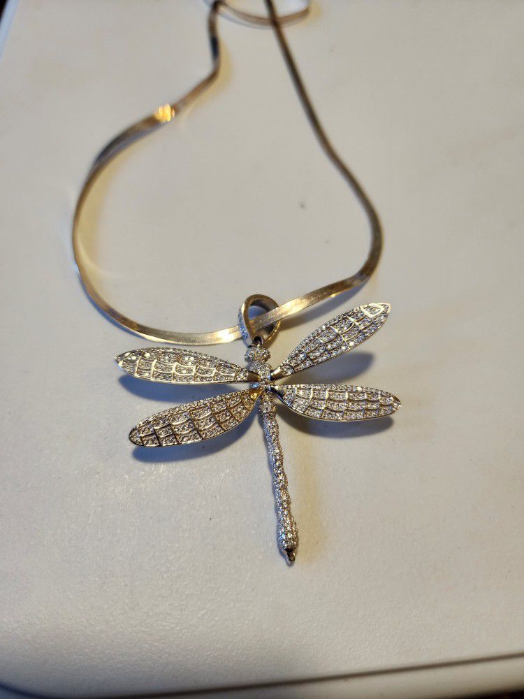 BEAUTIFUL DAIMOND DRAGON FLY STERLING SILVER PENDANT WITH CHAIN 