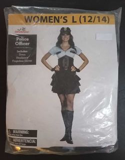 Brand new 🎃 Halloween 👻 Women's police officer costume includes Dress size large (12/14) headpiece and fingerless gloves