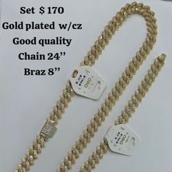 Good Plated W/cz Chain And Bracelet 