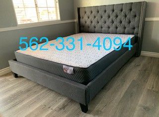 🙊 New Queen Gray Tufted Bed With Orthopedic Supreme Mattress Included 🙊