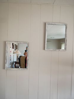 Set of 2 Rustic White Distressed Wall Mirrors