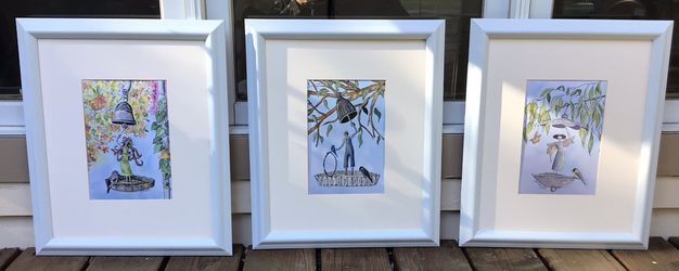 Original Watercolor Print Series, Bird Feeder Art, Bathroom Art, Bird Art
