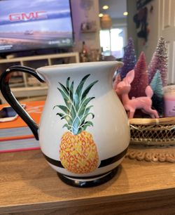 Magenta Tropical Pineapple Print Pitcher Flower Vase