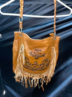 Cartera/Bolso Marrón con Flecos Estilo Boho / Western – Buen Estado