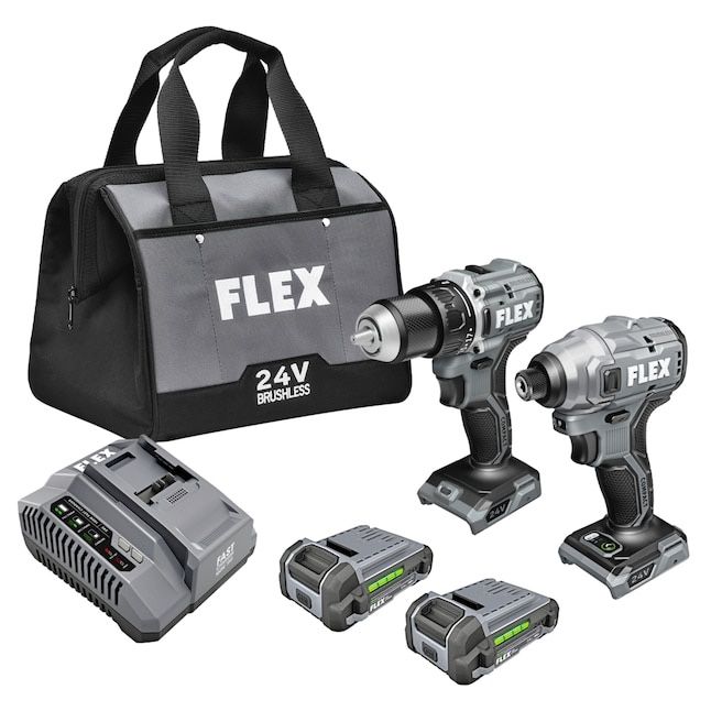 FLEX COMPACT 24-volt 2-Tool Brushless Power Tool Combo Kit with Soft Case (2-Batteries Included and Charger Included) 