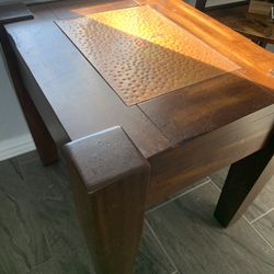 Solid Wood Console Table Side Table And Coffee Table With Copper Accent 