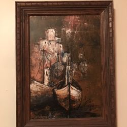 Boat Painting w, Carved Wood Frame