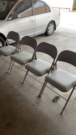 Set of 4 Gray Metal Folding Chairs