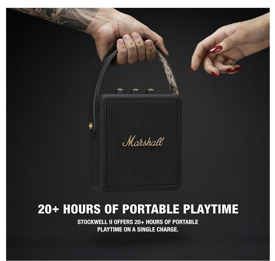 Marshall Stockwell II Portable Bluetooth Speaker, Black and Brass